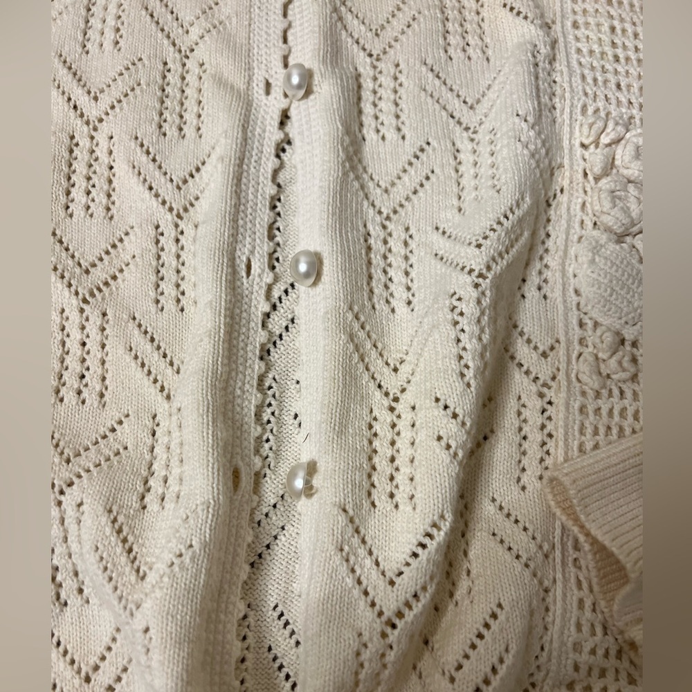 Vintage Lara Ferrante crochet knit pearl cardigan - Picture 2 of 5